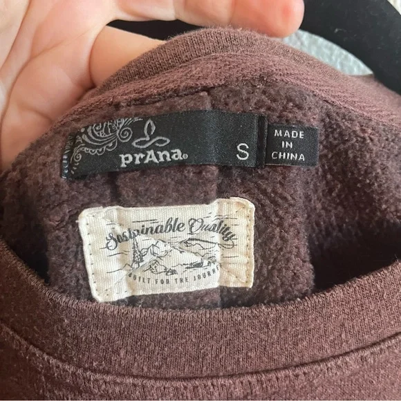 Prana Yoga Women’s Cozy Up Brown Pullover Crewneck Sweatshirt Small - Picture 6 of 8